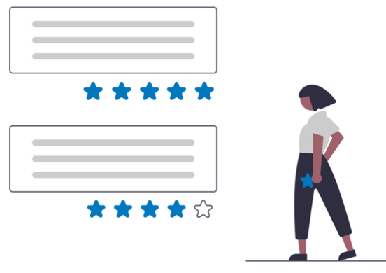 woman holding a star to create a 5 star review